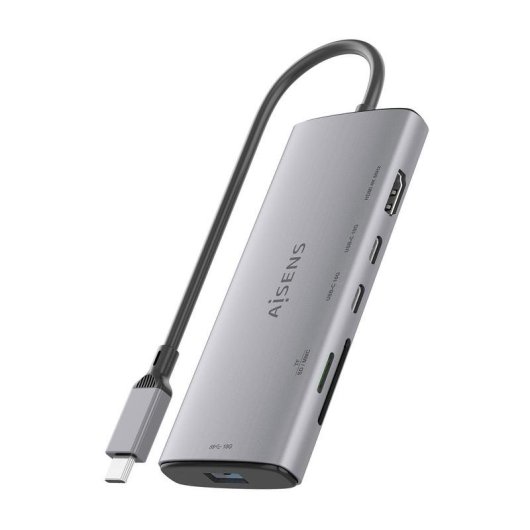 Base para portátil Aisens ASUC-6P029-GR USB-C Dock 6 en 1 aluminio 4K SD MicroSD