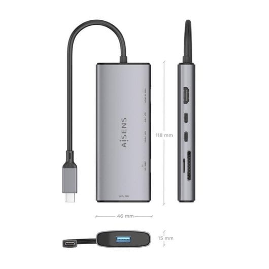 Base para portátil Aisens ASUC-6P029-GR USB-C Dock 6 en 1 aluminio 4K SD MicroSD