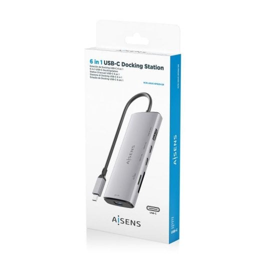Base para portátil Aisens ASUC-6P029-GR USB-C Dock 6 en 1 aluminio 4K SD MicroSD