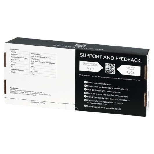 Soporte Monitor Arctic X1 Giratorio Clamp 10 kg Negro