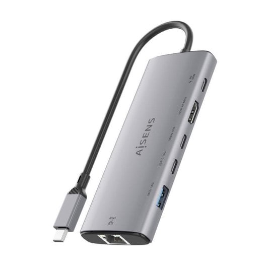 Base para portátil Aisens ASUC-6P030-GR USB-C Dock 6 en 1 aluminio 4K 100W