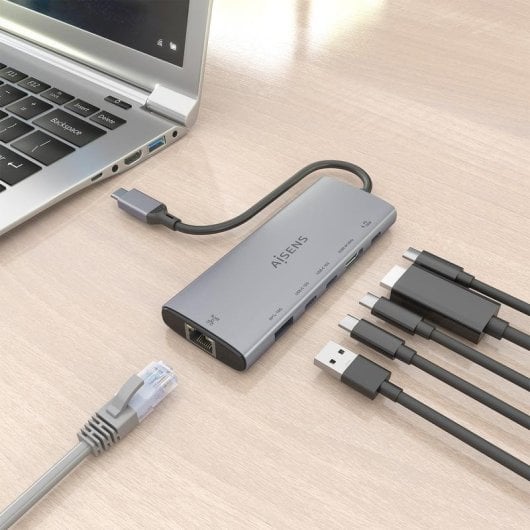 Base para portátil Aisens ASUC-6P030-GR USB-C Dock 6 en 1 aluminio 4K 100W