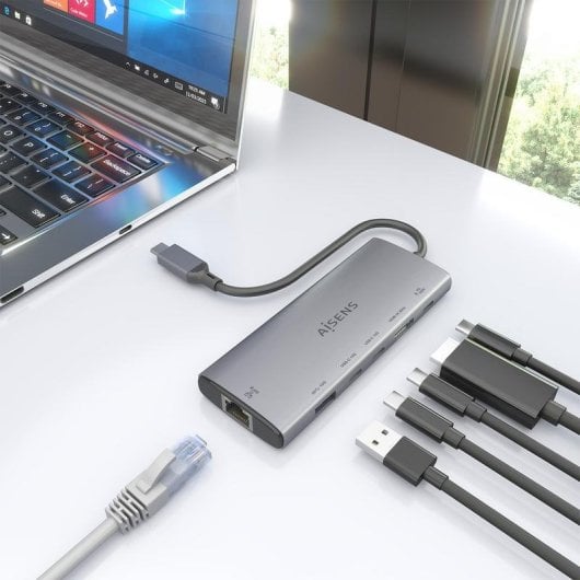 Base para portátil Aisens ASUC-6P030-GR USB-C Dock 6 en 1 aluminio 4K 100W