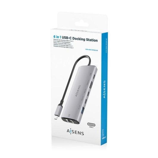 Base para portátil Aisens ASUC-6P030-GR USB-C Dock 6 en 1 aluminio 4K 100W