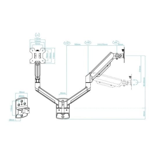 Soporte para monitor TooQ LP1434TNR-B doble brazo gas, VESA, inclinable, negro