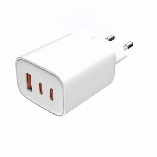 Cargador dispositivos móviles Leotec GaN 65W Ultra Slim 2x USB-C PD 1x USB-A Blanco