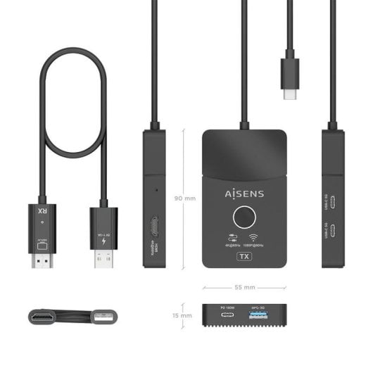 Station d'accueil Aisens ASWL-H2KDC30M05-BK USB-C HDMI Inalámbrico 4K PD 100W
