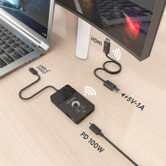 Station d'accueil Aisens ASWL-H2KDC30M05-BK USB-C HDMI Inalámbrico 4K PD 100W