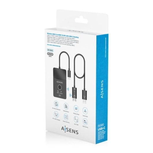 Station d'accueil Aisens ASWL-H2KDC30M05-BK USB-C HDMI Inalámbrico 4K PD 100W
