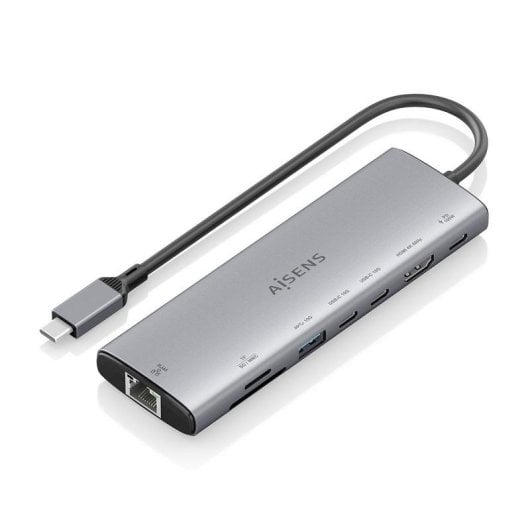 Dock USB-C Aisens ASUC-8P033-GR 8 en 1, HDMI 4K, RJ45, USB-A, USB-C PD 100W, Aluminio