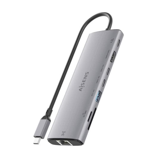 Dock USB-C Aisens ASUC-8P033-GR 8 en 1, HDMI 4K, RJ45, USB-A, USB-C PD 100W, Aluminio