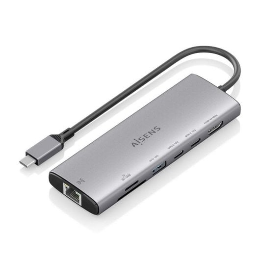 Dock USB-C Aisens ASUC-7P032-GR 7 en 1 HDMI 4K RJ45 USB-A y C Lector SD Gris