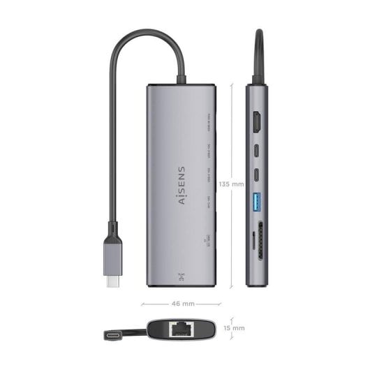 Dock USB-C Aisens ASUC-7P032-GR 7 en 1 HDMI 4K RJ45 USB-A y C Lector SD Gris