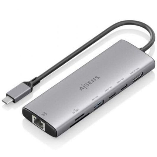 Dock USB-C Aisens ASUC-7P032-GR 7 en 1 HDMI 4K RJ45 USB-A y C Lector SD Gris