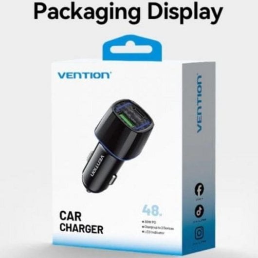 Cargador de coche Vention FFRB0 dos puertos USB-C USB-A 48W negro
