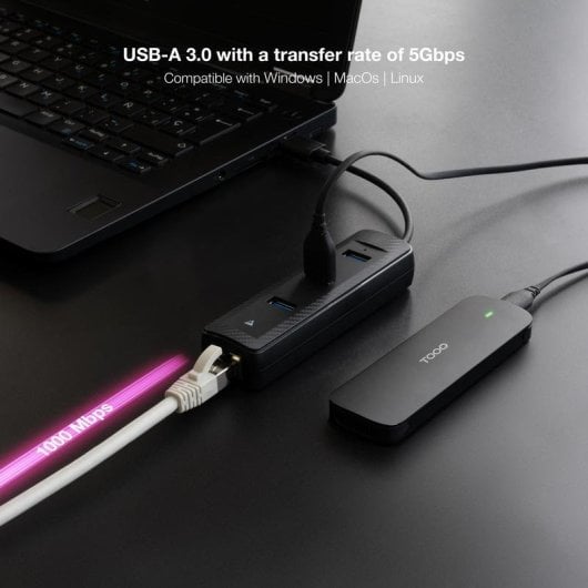 Hub Nanocable 3 puertos USB 3.0 1000 Mbps modelo 10.16.4604 con Ethernet RJ45