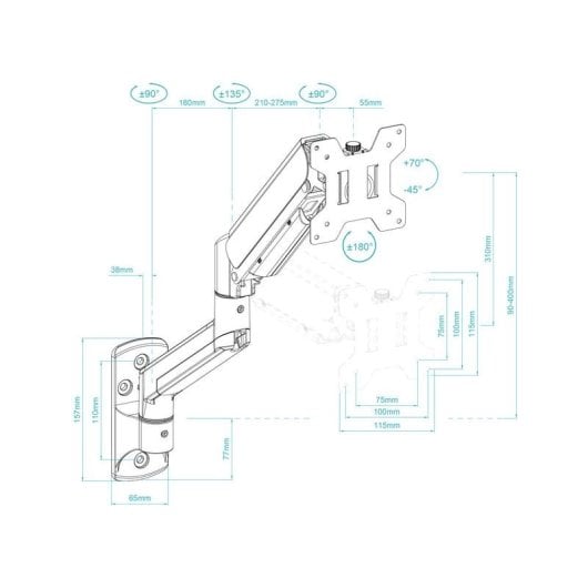 Supporto monitor TooQ LP1334TNR-B braccio a gas 13-34 pollici bianco