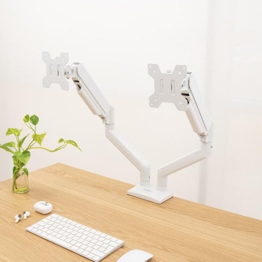 Monitorhalterung TooQ DB1434TNR-W Weiß Doppelarm Gasfeder 13-34 Zoll VESA