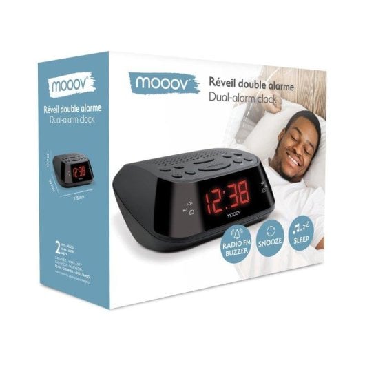 Radio despertador Mooov 477003 doble alarma pantalla LED roja FM snooze