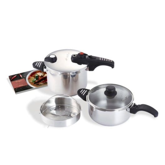 Conjunto de panelas de pressão G-sola 4L e 6L – Aço inoxidável 18/10, segurança tripla, cozedura rápida e super rápida, adequado para todos os tipos de fogão, inclui tampa, cesto e livro de receitas David De Jorge