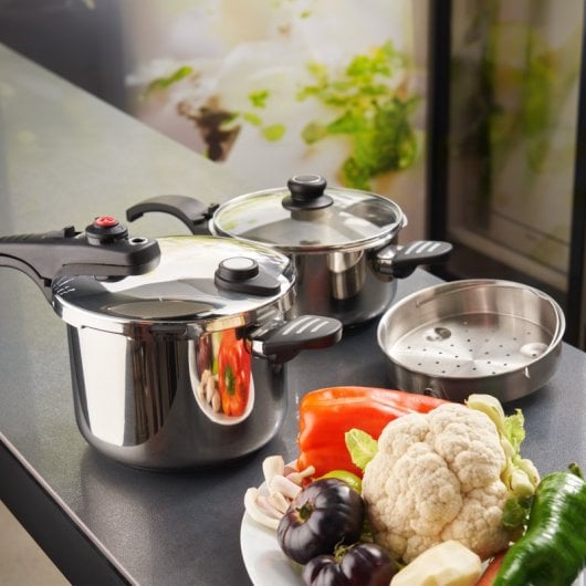 Conjunto de panelas de pressão G-sola 4L e 6L – Aço inoxidável 18/10, segurança tripla, cozedura rápida e super rápida, adequado para todos os tipos de fogão, inclui tampa, cesto e livro de receitas David De Jorge