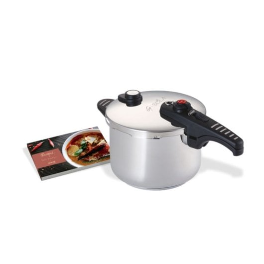 Panela de Pressão G-sola 6L – Aço Inox 18/10, Tripla Segurança, Níveis Rápido e Super Rápido, Indução e Lavável na Máquina de Lavar Louça, Inclui Livro de Receitas David De Jorge