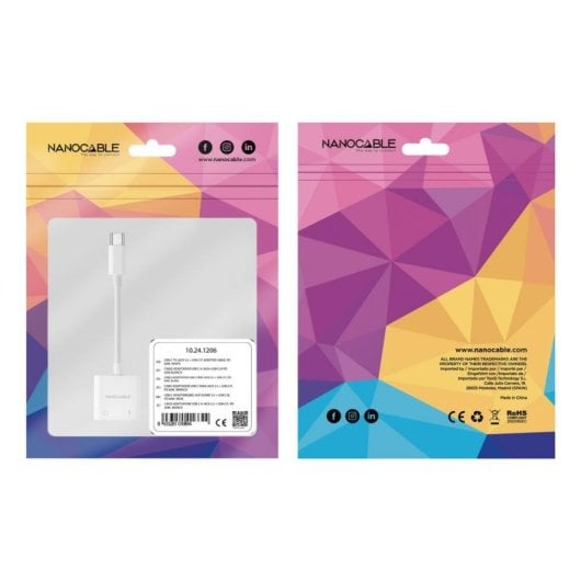 Adaptador Nanocable 10.24.1206 USB-C Jack 3.5mm PD 60W 11.5cm Branco