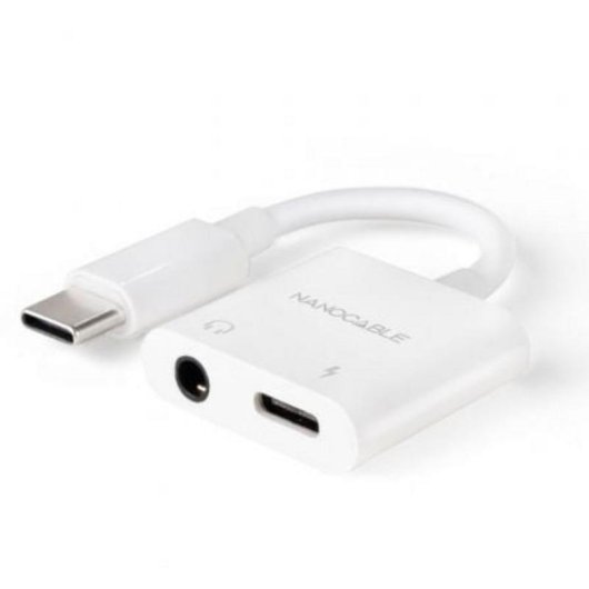 Adaptador Nanocable 10.24.1206 USB-C Jack 3.5mm PD 60W 11.5cm Branco