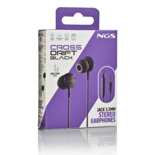 Auriculares NGS Cross Drift Black con cable Jack 3,5 mm, micrófono y control de volumen, in-ear, negros