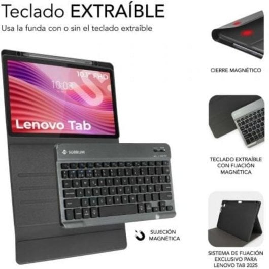 Funda con teclado Bluetooth Subblim KeyTab Pro BT Lenovo Tab 10,1" QWERTY ES Negra