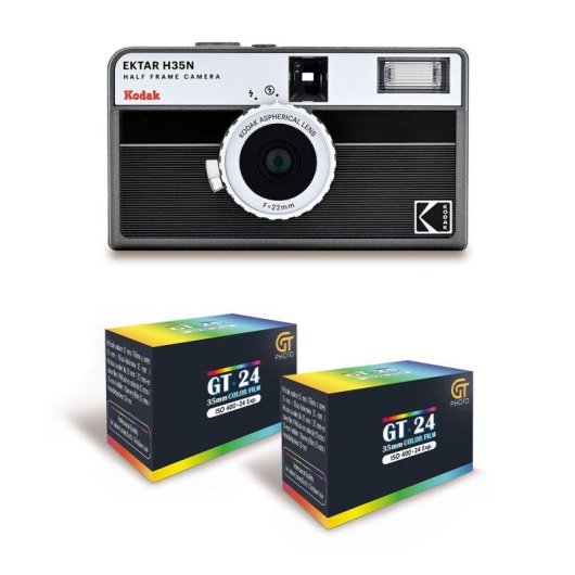 Cámara Analógica Compacta Agfaphoto Kodak Ektar H35n 22 mm F8 Medio Formato Flash Filtro Estrellado 35 mm