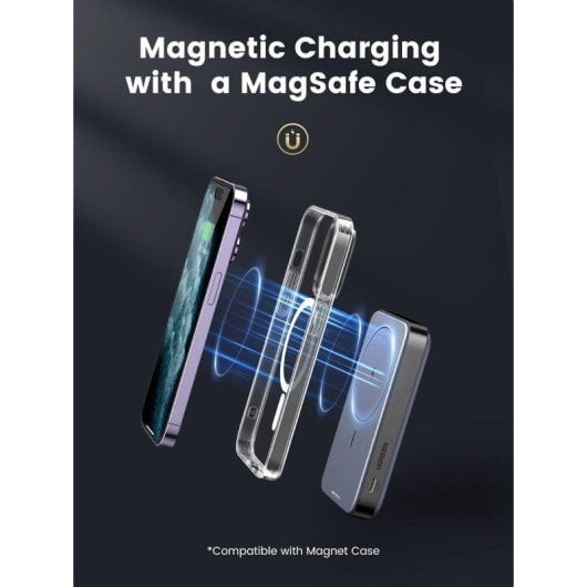 Batería externa Ugreen PB206 10000mAh MagSafe 20W Carga Rápida Wireless Gris