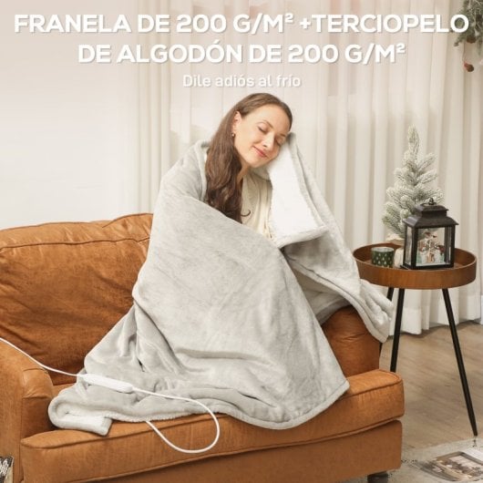 Homcom Manta Eléctrica 180x130 Cm 10 Niveles De Temperatura Gris