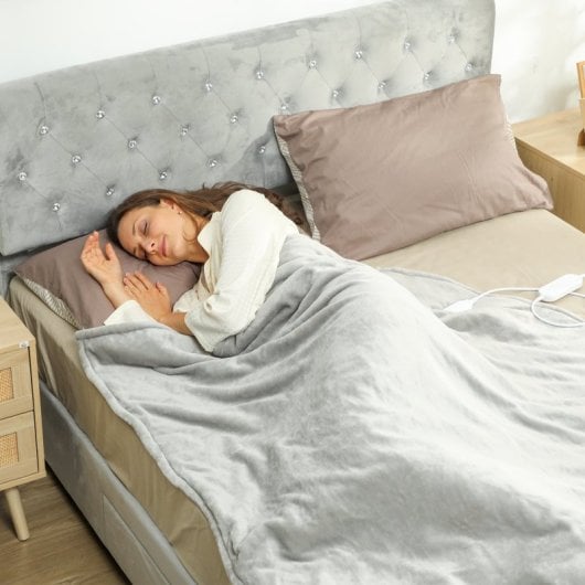 Homcom Manta Eléctrica 180x130 Cm 10 Niveles De Temperatura Gris
