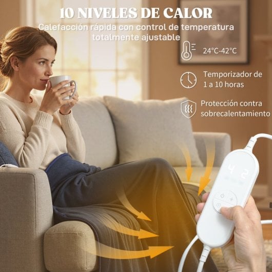 Homcom Manta Eléctrica 180x130 Cm Lavar A Máquina Azul