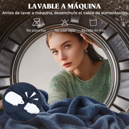 Homcom Manta Eléctrica 180x130 Cm Lavar A Máquina Azul