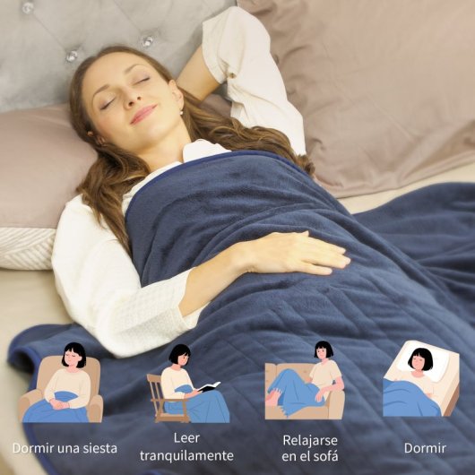 Homcom Manta Eléctrica 180x130 Cm Lavar A Máquina Azul