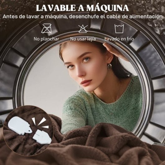 Homcom Manta Eléctrica 180x130 Cm 10 Niveles De Temperatura Marrón