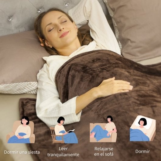 Homcom Manta Eléctrica 180x130 Cm 10 Niveles De Temperatura Marrón