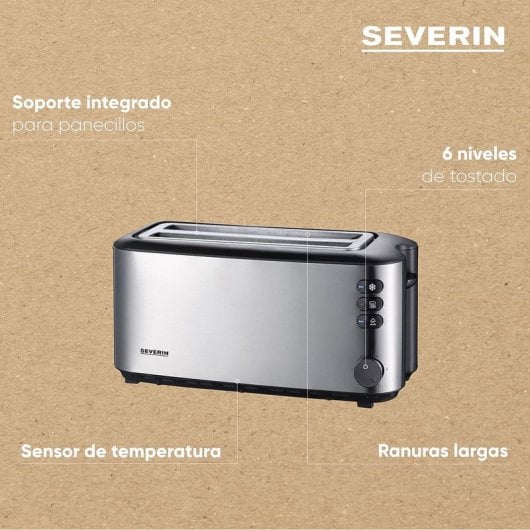 Tostapane automatico a fessura lunga Severin AT 2509 1400 W in acciaio inossidabile
