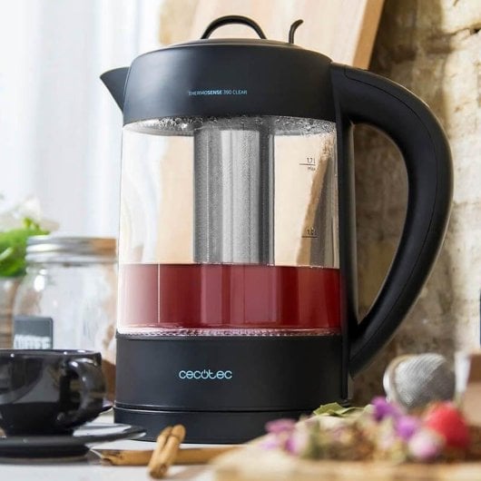 Chaleira Elétrica Cecotec ThermoSense 390 Clear 1,7L Vidro Ajuste Temperatura LED