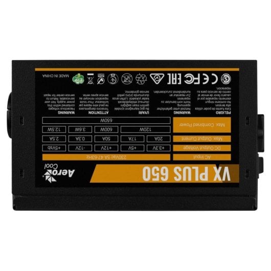 Fonte de Alimentacao Aerocool 650W VX Plus ATX Ventoinha 12 cm Proteccao OVP