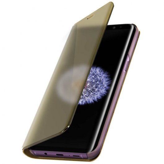 Avizar Funda Tapa Translúcida Efecto Espejo Oro para Samsung Galaxy S9