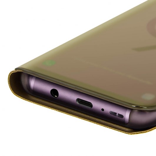 Avizar Funda Tapa Translúcida Efecto Espejo Oro para Samsung Galaxy S9