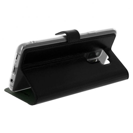 Akashi Funda Cartera de Piel Auténtica Negra para Samsung Galaxy S9 Plus