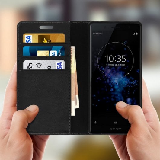 Custodia in pelle nera Avizar per Sony Xperia XZ2 Compact