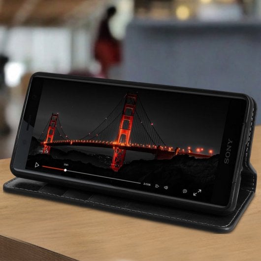 Custodia in pelle nera Avizar per Sony Xperia XZ2 Compact