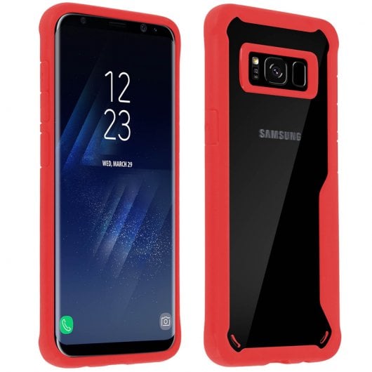 Avizar Capa Traseira Rígida Transparente Rebordo de Silicone Vermelho para Samsung Galaxy S8 Plus