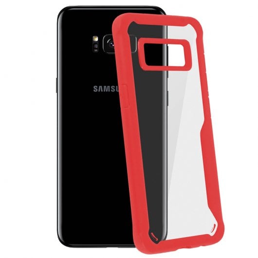 Avizar Capa Traseira Rígida Transparente Rebordo de Silicone Vermelho para Samsung Galaxy S8 Plus
