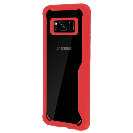 Avizar Capa Traseira Rígida Transparente Rebordo de Silicone Vermelho para Samsung Galaxy S8 Plus